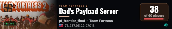 Dad's Payload Server live status badge