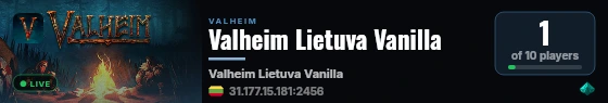 Valheim Lietuva Vanilla live status badge