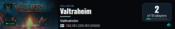 Valtraheim live status badge