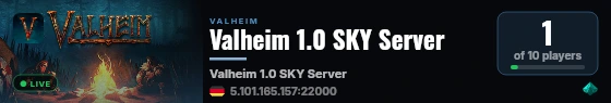 Valheim 1.0 SKY Server live status badge