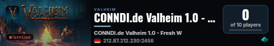 CONNDI.de Valheim 1.0 - Fresh World - Deutsch live status badge