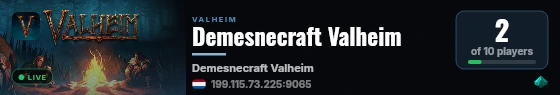 Demesnecraft Valheim live status badge
