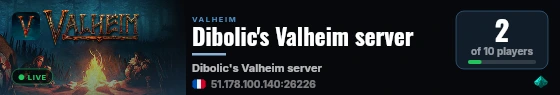 Dibolic's Valheim server live status badge