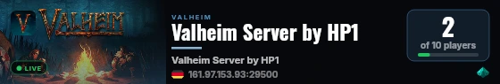 Valheim Server by HP1 live status badge