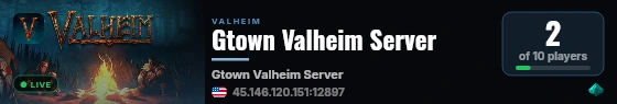 Gtown Valheim Server live status badge