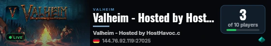 Valheim - Hosted by HostHavoc.com live status badge