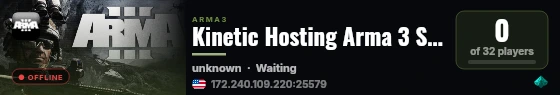 Kinetic Hosting Arma 3 Server live status badge