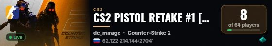 CS2 PISTOL RETAKE #1 [RU] — CYBERSHOKE.NET live status badge