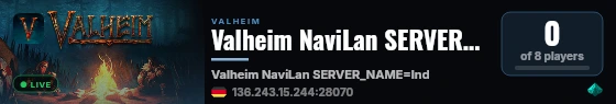 Valheim NaviLan SERVER_NAME=Indifferent Broccoli Valheim Server live status badge