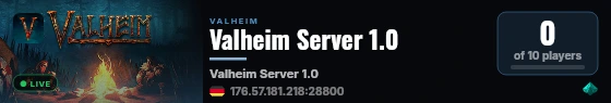 Valheim Server 1.0 live status badge