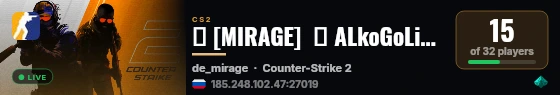 ➡️ [MIRAGE]  ☣️ ALkoGoLiki ☣️  [BHOP | FUN] live status badge