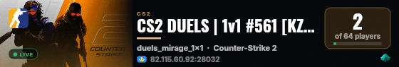 CS2 DUELS | 1v1 #561 [KZ] — CYBERSHOKE.NET (ONLY MIRAGE) live status badge