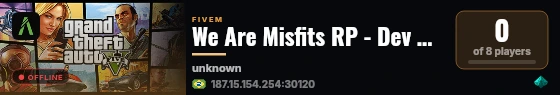 We Are Misfits RP - Dev Server live status badge