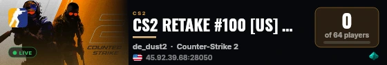 CS2 RETAKE #100 [US] — CYBERSHOKE.NET (9 SLOTS) live status badge
