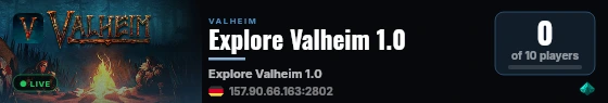 Explore Valheim 1.0 live status badge