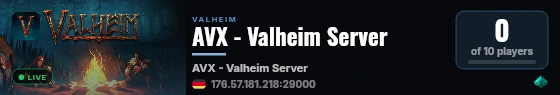 AVX - Valheim Server live status badge