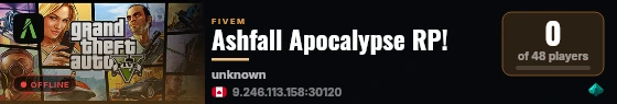 Ashfall Apocalypse RP! live status badge