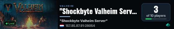 "Shockbyte Valheim Server" live status badge