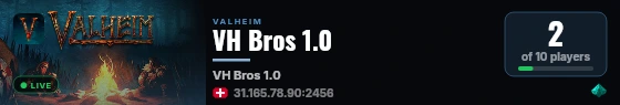 VH Bros 1.0 live status badge