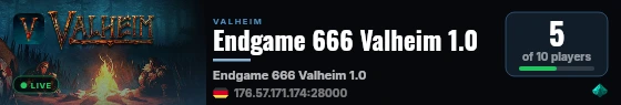 Endgame 666 Valheim 1.0 live status badge