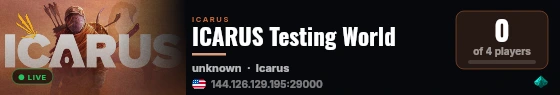 ICARUS Testing World live status badge