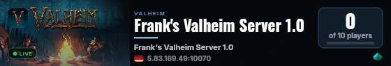 Frank's Valheim Server 1.0 live status badge