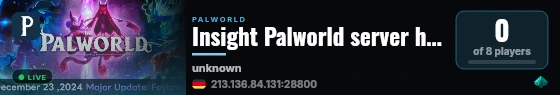 Insight Palworld server hosted by G-Portal live status badge