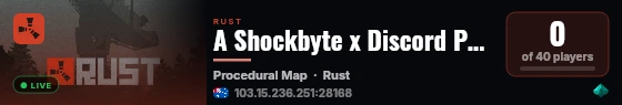 A Shockbyte x Discord Production Rust Server live status badge