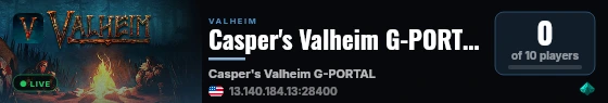 Casper's Valheim G-PORTAL live status badge