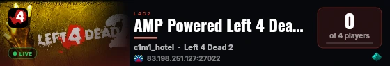 AMP Powered Left 4 Dead 2 Server live status badge