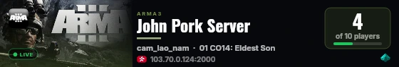John Pork Server live status badge