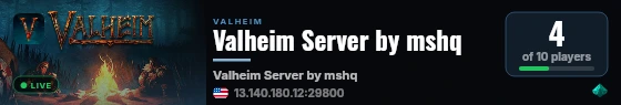 Valheim Server by mshq live status badge