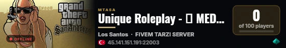 Unique Roleplay - 【 MEDIUM/SESLI 】 - +80 KISI - BOLGE ELE GECIRME SISTEMI! live status badge