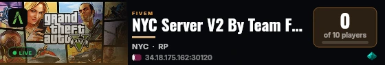 NYC Server V2 By Team Fivem Hub live status badge