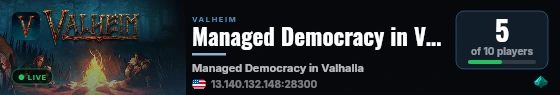 Managed Democracy in Valhalla live status badge