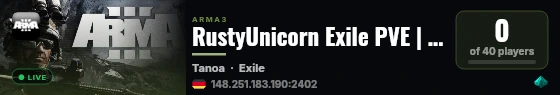 RustyUnicorn Exile PVE | Tanoa | Missions | Loot+ | Discord live status badge