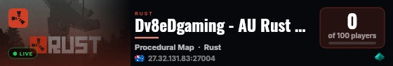 Dv8eDgaming - AU Rust Server - Noob Friendly live status badge
