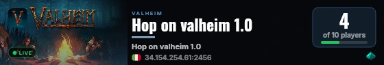 Hop on valheim 1.0 live status badge