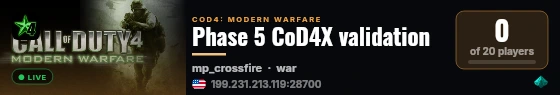 Phase 5 CoD4X validation live status badge