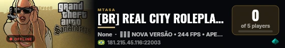 [BR] REAL CITY ROLEPLAY | FIVEM, CORP/FAC, FAVELAS, REALISTA | PCFRACO, OTIMIZADO live status badge