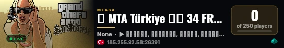 ● MTA Türkiye ❱❱ 34 FREEROAM ❰❰『Roleplay/Turk/Araba/Rank/Map/Klan/Turf/Tag/Drop』 live status badge