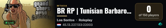 BR RP | Tunisian Barbaros RolePlay Season 1 https://discord.gg/XSbS2ryyUq live status badge
