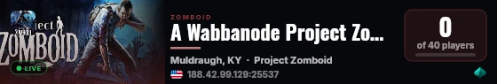 A Wabbanode Project Zomboid Server live status badge