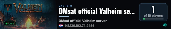 DMsat official Valheim server live status badge