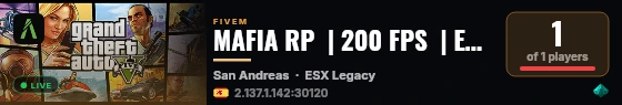 MAFIA RP  | 200 FPS  | EMPIEZA CON $200K  | TRABAJOS  | BANDAS  | COCHES live status badge