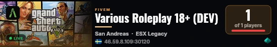 Various Roleplay 18+ (DEV) live status badge