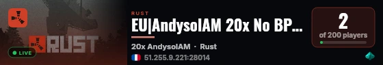 EU|AndysolAM 20x No BPs|PVP|Shop|Loot+|Kits|Raid+|MyMini|Skinbo live status badge