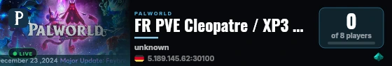 FR PVE Cleopatre / XP3 Harv2 FastEgg live status badge