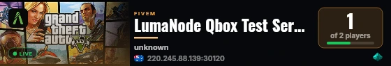 LumaNode Qbox Test Server live status badge