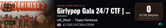 Girlypop Gala 24/7 CTF | Fast Respawn | Custom Maps | !rtv live status badge